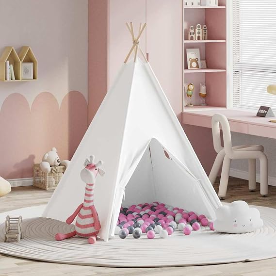 Teepee Tent White 120 x 120 x 150 cm Fabric and Plastic Camping tent, suitable for outdoor camping and hiking ZSSAB-UK3385872UK