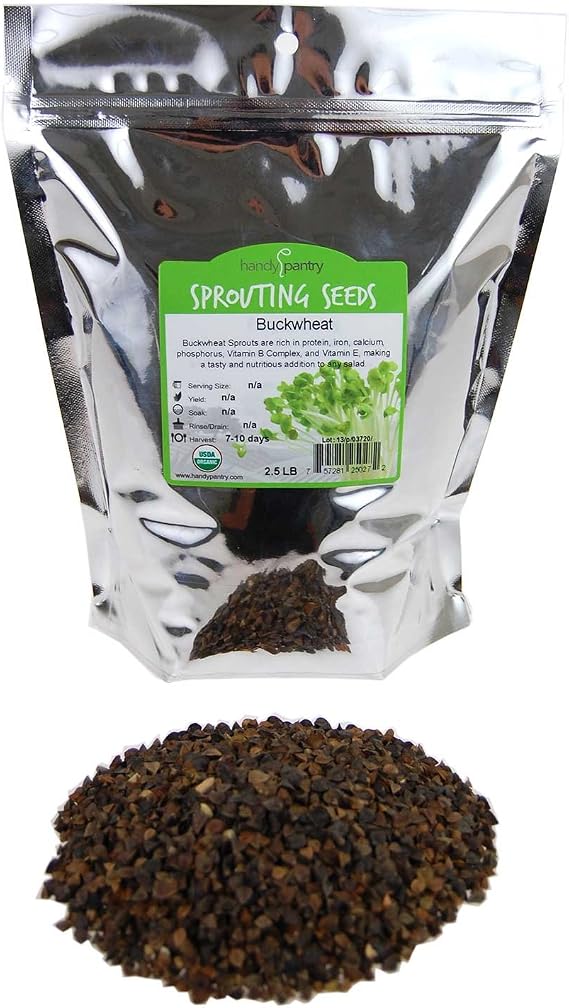 Handy Pantry Bulk Organic Buckwheat Sprouting Seed Unhulled Organic | Gardening, Growing Salad Greens, Sprouts & Food Storage Buck Wheat Sprout - 2Lb