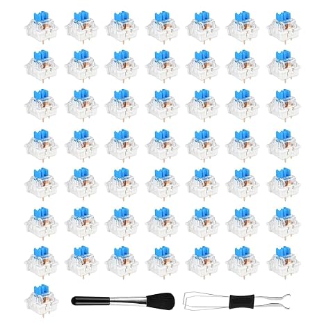50 Pcs Blue Keyboard Switches, Clickers for 3D Prints, 3 Pin Pre-Lubricated Clicky Key Switches, Complete DIY Replacement Kit with Switch Puller & Brush for Mechanical Gaming Keyboards