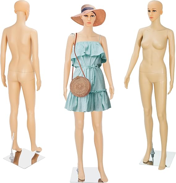 Female Mannequin Full Body with Adjustable Head, Flexible Limbs Detachable Design 69" Dress Form with Metal Base for Clothing Display (Beige, Female)