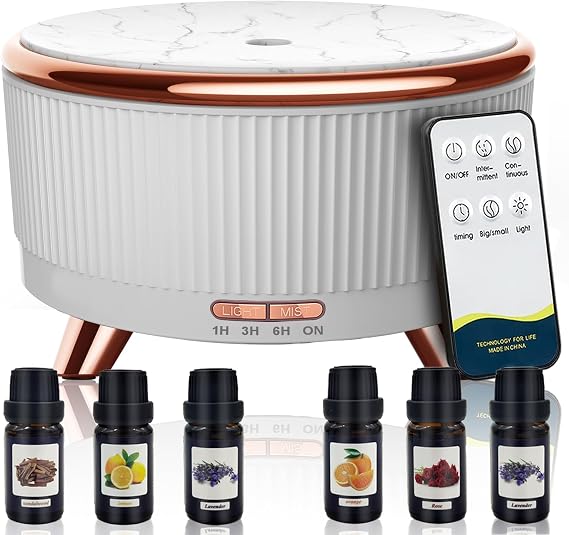 Essential Oil Diffuser for Home with 6 Essential Oils Set,500ml Diffuser with R/C 7 Colors Light & 3 Mist Mode Automatic Shut-Off,Aromatherapy Diffusers for Home,Office,Yoga,Spa,Gift