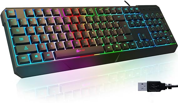 KLIM Chroma USB RGB Gaming Keyboard, Wired PC Computer Keyboard, Membrane, Waterproof Durable, 2 ms Response, PS4/PS5 & Mac Compatible