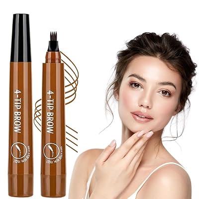 2025 Upgraded Magic Eyebrow Pencil - 3D Waterproof, Sweatproof & Long-Lasting All Day 4-Tip Microblading Brow Pen for Vivid & Hair-Like Brows Contouring & Precise Magic with 4 Fork Light Brown