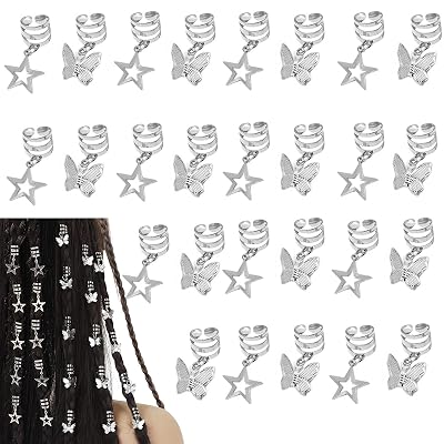 Silver Hollow Star ButterflyHair Jewelry for Braids; ButterflyMetals Cuffs Clip Hair Accessories Styling Fashion Toos for Women Men 35 Pcs Sliver