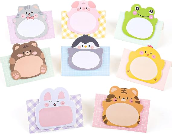 cobee Cute Animal Sticky Notes, 8 Pack Kawaii Animal Self-Stick Notes Cartoon Markers Flags Cute Shapes Self-Stick Memo Pads Students Home Office Roommates Gifts Tab Supplies 160 Sheets