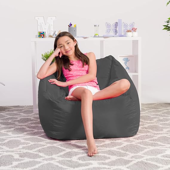 Posh Creations Structured Comfy Bean Bag Chair for Gaming, Reading, and Watching TV, Coronado Chair, Microsuede - Charcoal Gray (XSNN-CF004)