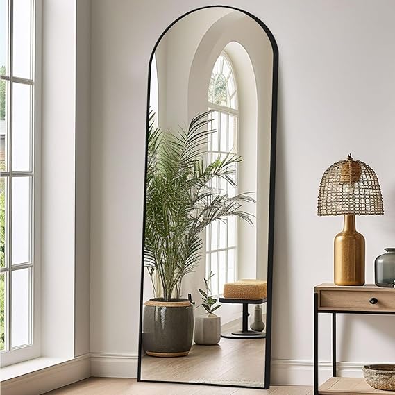 Anpark Black Arched Mirror Full Length with Stand 24" x 65" Large Full Body Dressing for Wall Standing Floor Mirror for Bedroom Wall Mounted for Living Room Home Decor