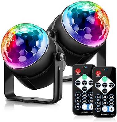 Tvoip 2Pcs 3W Mini RGB Crystal Magic Ball Sound Activated Disco Ball Stage Lamp Lumiere Christmas Dj Club Party Light Show
