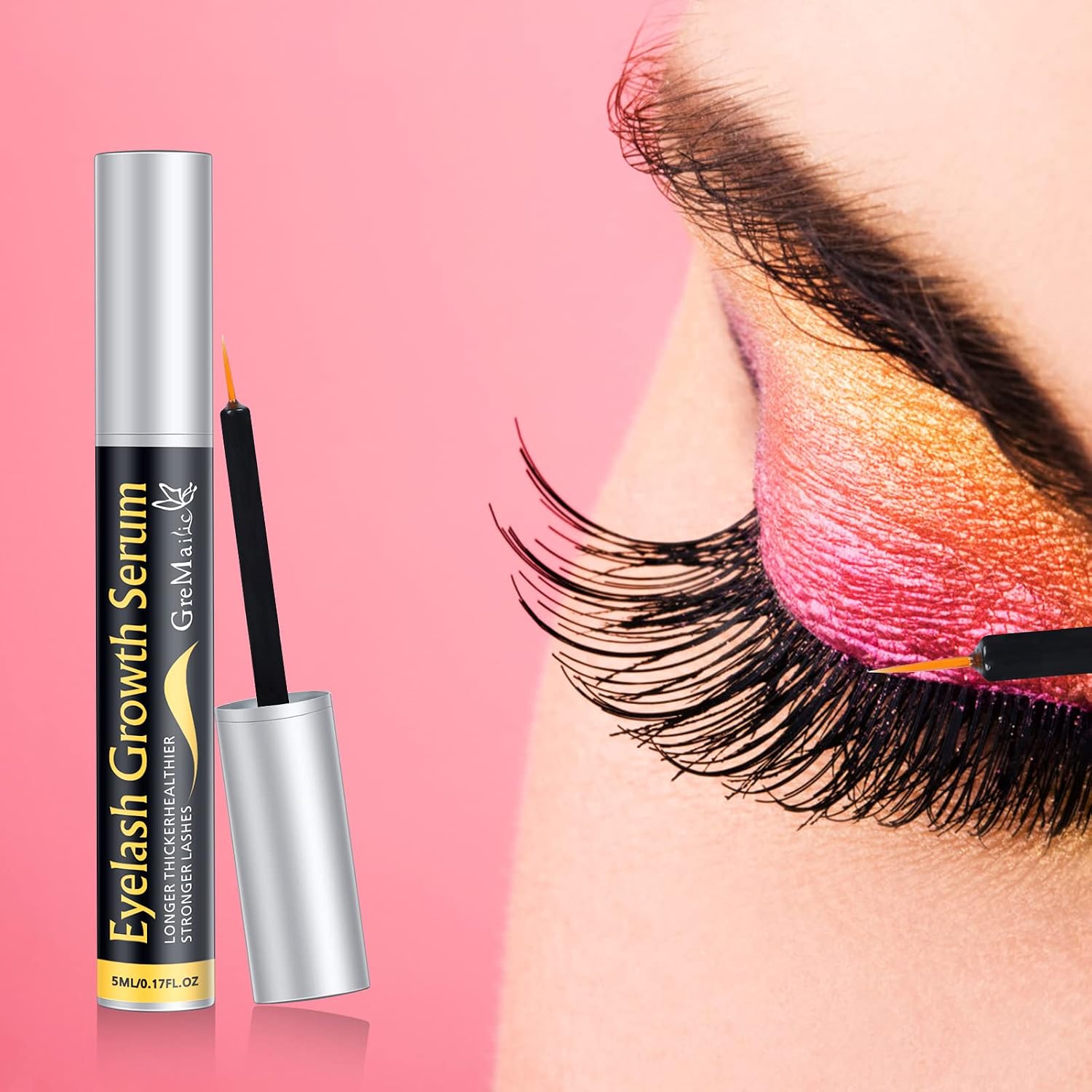 Eyelash Growth Serum and Eyebrow Enhance, Fuller & Longer Looking Eyelashes, Non-Irritating, Pure Natural, Rapid Lash boost Serum for Longer, Fuller Thicker Lashes & Brows 5ML