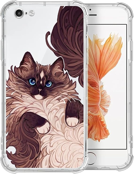 for iPhone 8/7/SE Case, Clear with Cute Proud Cat with Blue Eyes Pattern Graphic for Girl Women Soft Silicone Shock Protection for iPhone 8/7/SE