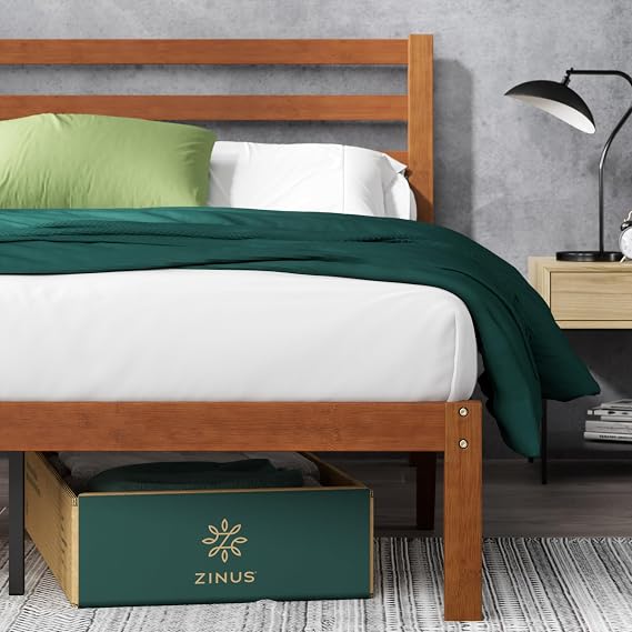 Zinus Leah Bamboo Platform Bed Frame with Headboard, Easy Assembly, Queen