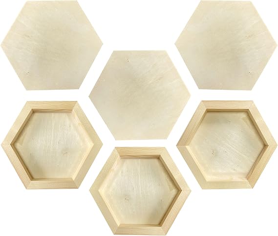 6 Pieces 6'' x 7'' Unfinished Wooden Hexagon Painting Panel Boards for Crafts, Blank Wood Canvas Panels for Pouring Art