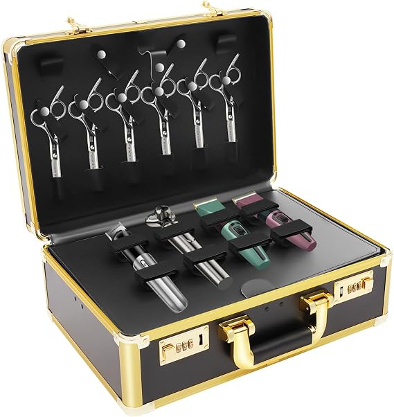 Barber Beauty Salon Tool Kits, Hairdresser Suitcase Travel Code Case, Portable Tool Organizer, Suitable for Organizing Scissors, Trimmers, Combs, Brushes and Other Styling Tools (Gold)