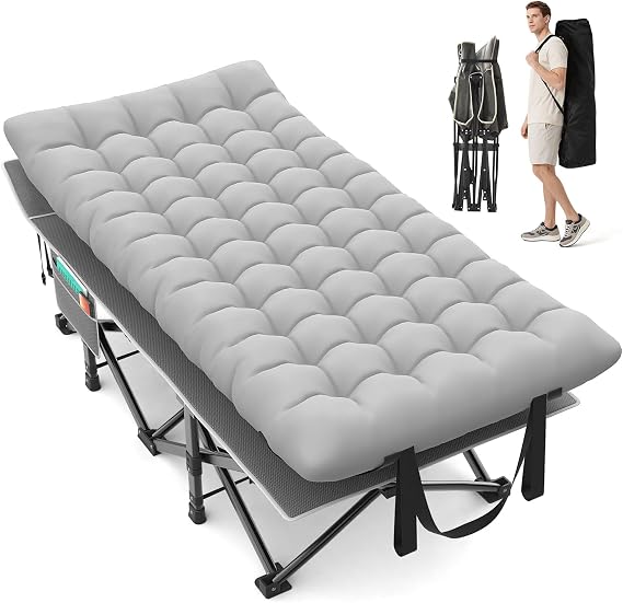 Suteck 32" XXL Folding Camping Cot, 900LBS Heavy Duty Sleeping Cots | With Pillow Mattress & Carry Bag, 1200D Double-Layer Oxford Fabric Portable Cot Bed for Adults, Home, Office, Beach & Travel