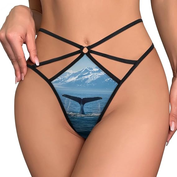 Usa Alaska Whale Tail in Mountaines Womens G-String Thong Mesh Underwear T Back Sexy Panties Low Rise Underpants