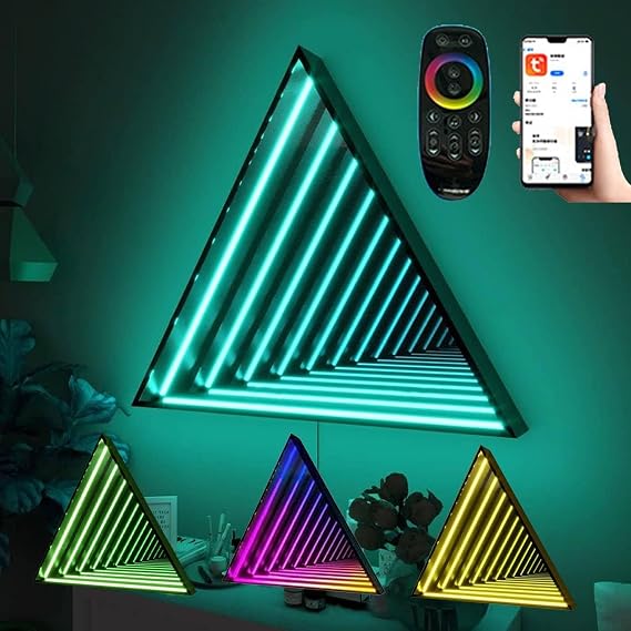 LED Infinity Mirror Tunnel Lamp, LED 3D Mirror Night Light with Remote,358 Magical Light Effects,RGB Multi Color Night Light,Sensory Infinity Light for Home Party Bar Decor,A-50cm/19.7"