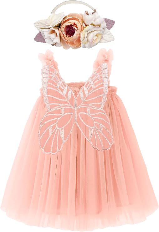 BGFKS Layered Butterfly Tulle Tutu Dress for Baby Girls,Toddler Girl Princess Dress with Flower Headband