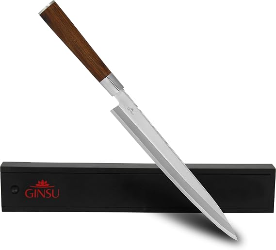 GINSU Yanagiba 9.5" Sashimi Knife, Brown - Premium Stainless-Steel Blade, Designed for Right Hand Usage
