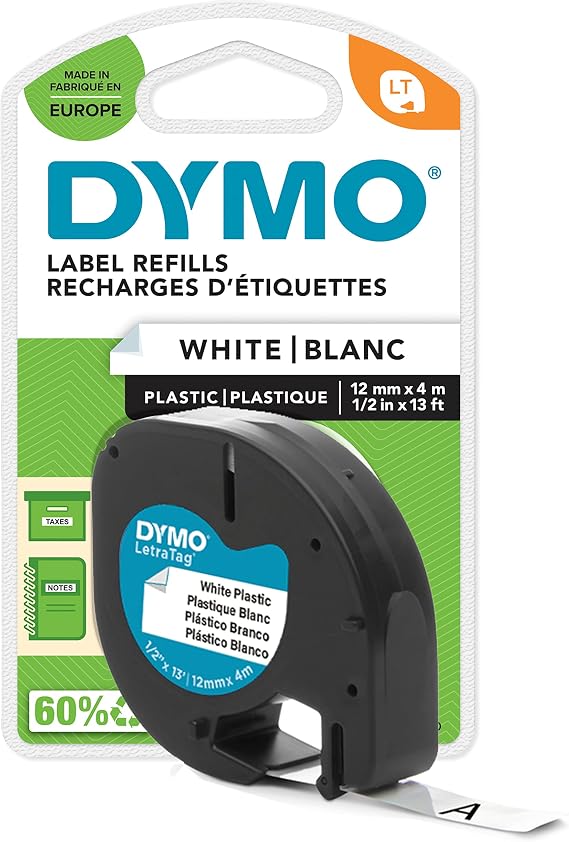 DYMO LetraTag Plastik Şerit (12 mm X 4 mt), Beyaz (59422)