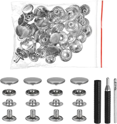 HARFINGTON 25 Set Leather Snap Fasteners Kit 17mm Metal Snap Button Press Studs Leather Rivets Snaps with 3 Setter Tools for Clothes Jackets Jeans Wears Bags, White