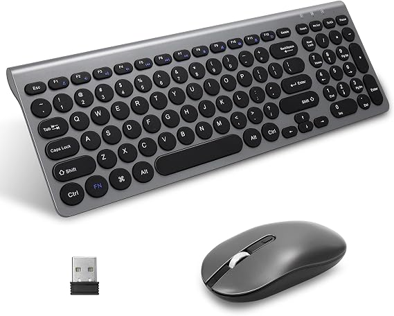 LeadsaiL Wireless Keyboard and Mouse Combo, Wireless USB Mouse and Computer Keyboard Set, Compact and Silent for Windows Laptop, Desktop, PC- Grey