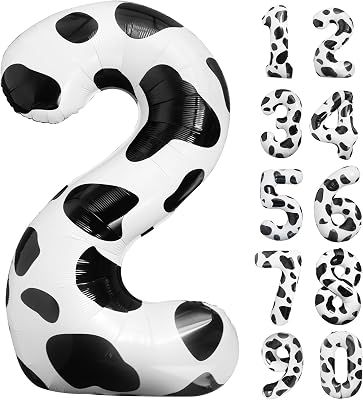 Cow Print Balloons 40 Inch Cow Print Number 2 Balloon Big Number 2 Balloon Moo Moo Im Two Birthday Decorations Cowgirl Theme Number Balloon for 2nd Birthday Farm Barn Animal Party Decor