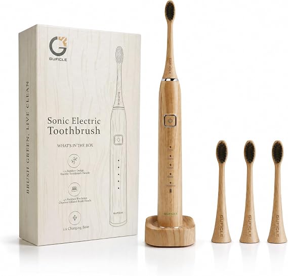 Sonic Electric Toothbrush with Bamboo Heads, Charcoal Infused Bristles