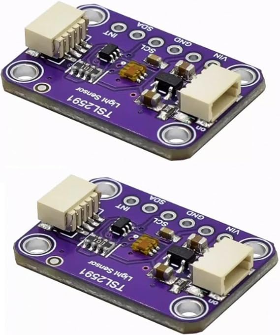 2pcs TSL2591 High Dynamic Range Digital Light Sensor Breakout Module Purple Board - 600,000,000:1 Ratio, Dual-Spectrum Visible/IR Detection, I2C Interface for QWIIC & Arduino