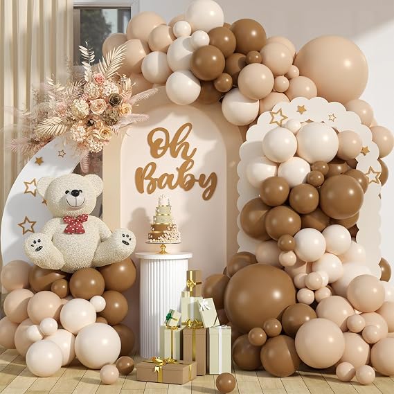 Neutral Balloon Arch Kit,Beige Nude Light Brown Tan Sand White Balloons for Boy Girl Bear Baby Shower Decorations Boho Wedding Bridal Engagement Anniversary Birthday Party Supplies