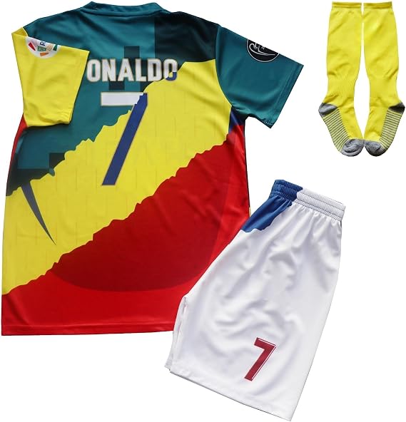 LeenBD Trio #7 Kids Soccer Jersey Shirts Football Futbol Socks Set Youth Sizes