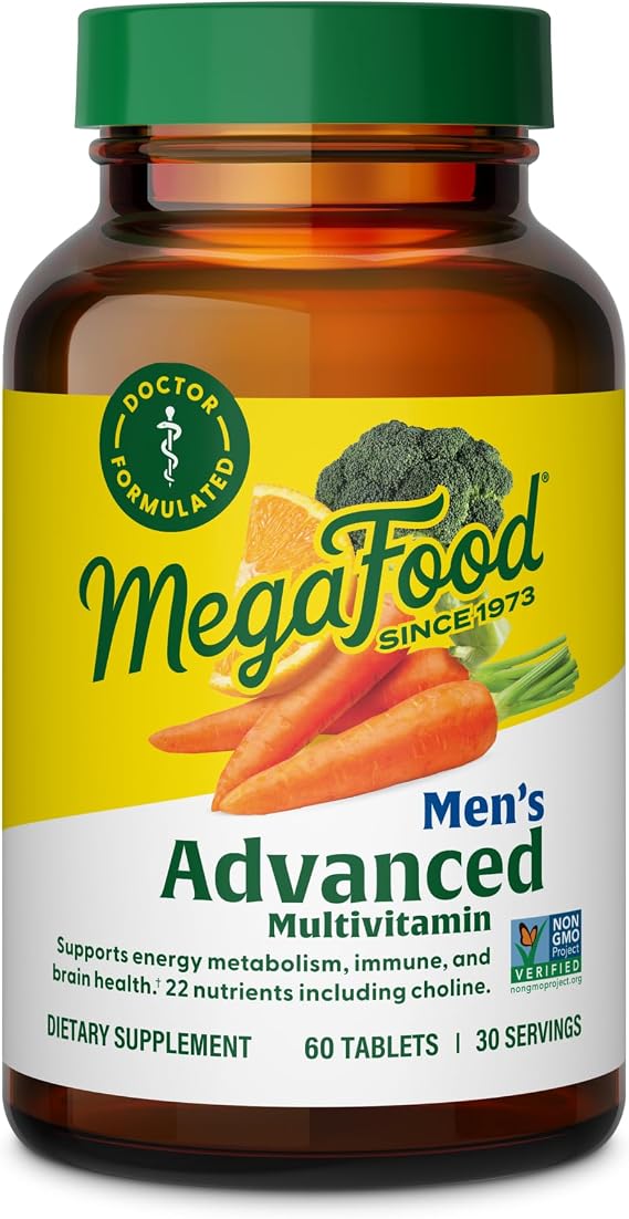 MegaFood Advanced Multivitamin for Men, Doctor Formulated, 60 Tablets | Immune Support, Cellular Energy, Heart & Brain Health, Choline, Methylfolate, Vitamin C, D3, Zinc, Vegetarian, 30 Servings