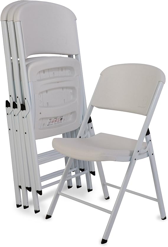LIFETIME 80359 Commercial Grade Folding Chairs, 4 Pack, White Granite/White