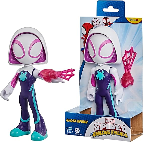 Marvel Spidey and His Amazing Friends süper büyük 22,5 cm Ghost-Spider aksiyon figürü, 3 yaşından büyük erkek ve kız çocukları için süper kahraman oyuncağı
