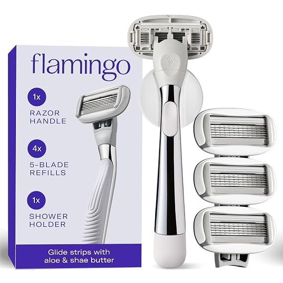 Flamingo Shaving Razor Set for Women - Razor Handle, 4 Blade Refills