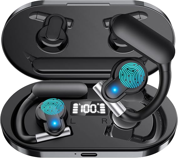 Wireless Earbuds, Open Ear Bluetooth Headphones, ENC Noise Cancelling Mic, HiFi Sound & Deep Bass, IP54 Water Resistant, 68H Battery, for Running, Travel, Work, Translation Studies (Gray)