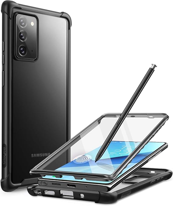 Clayco Forza Series Case for Samsung Galaxy Note 20, Built-in Screen Protector Compatible with Fingerprint ID, Full-Body Rugged Cover, 6.7 inch, 2020 Release (Black)