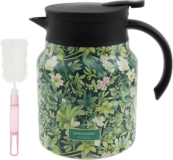 Vintage Flower Pattern Tea Kettle, 1000 ml Doresty Tea Pot, Tea-Built-In Infuser, Stainless Steel Raidley Carafe with Lid, Insulated Tea Kettle for Hot Drinks