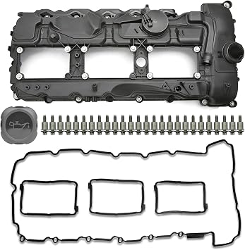 MITZONE N55 Engine Valve Cover with Gasket Bolts Kit & Oil Cap for BMW 2010-2017 335i 535i 2011-2019 X5 X3 X6 2013-2015 740i 740Li 3.0L Part# 11127570292