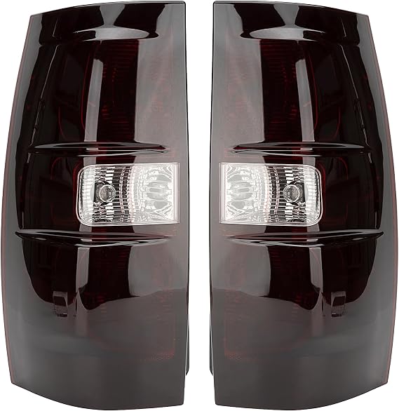Tail Lights Assembly Compatible With 2007-2014 Chevy Tahoe Suburban | Driver and Passenger Side Smoke Red Brake Lamps With Bulb Inside And Wiring Harness Replaces# GM2800196 25862701 22837923