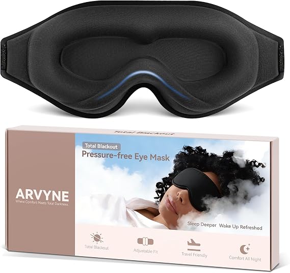 Sleep Mask for Side Sleepers, 100% Blackout 3D Contoured Eye Mask, Black