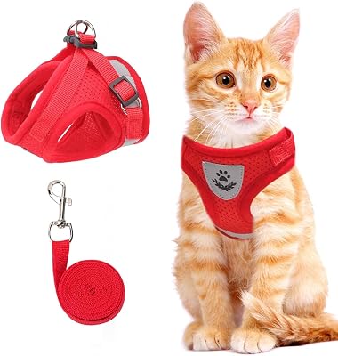 Cat & Dog Vest Harness - All Weather Mesh, Reflective Strap, Step-in Adjustable for Small Cats & Dogs Red, XS
