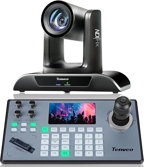Tenveo PTZ Camera and Controller Bundle/Kits - 30X AI Auto Tracking NDI PTZ Camera with SDI/HDMI/USB3.0/LAN(PoE) and NDI PTZ Controller Joystick Keyboard for Church Worship Live Streaming Conference
