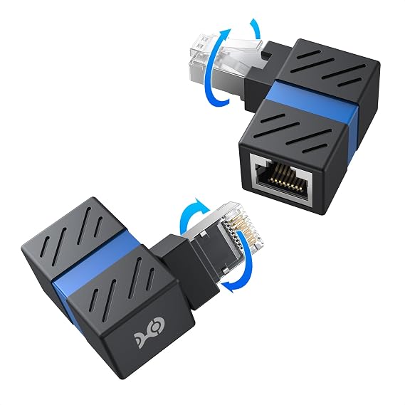 Cable Matters 2-Pack 10Gbps 360 Rotatable Cat 6A Ethernet Adapter | Right Angle, RJ45 Male to Female, Cat6A RJ45 Adapter