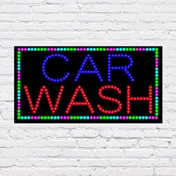 LED Car Wash Sign for Retail Business Displays |Advertising Electronic Light Up Sign for Windows Walls |17"h x 31"w x 2"d