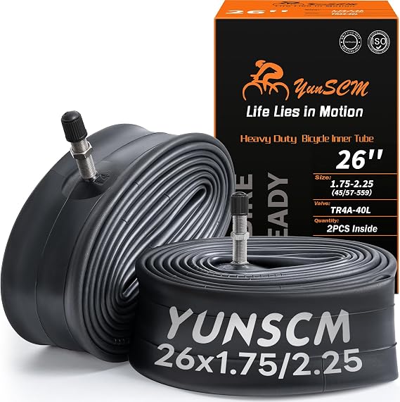 26" Heavy Duty Bike Tubes 26x1.75/1.95/2.1/2.125/2.25 (45/57-559) 26 Bicycle Tubes Premium Butyl Rubber Compatible with Road,Gravel,MTB Bike Tire Tubes TR4A-40L Schrader Valve,Fits Standar Pump 2-PCS