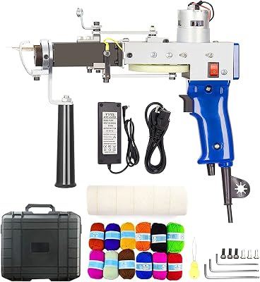 Rug Tufting Gun 2 in 1 Cut Pile and Loop Pile Carpet Gun Machine Starter Kit for Beginners, Rug Weaving Flocking Machine, Rug Making Tools with 12-Pack Yarn Rolls and Tufting Cloth, 100-240V