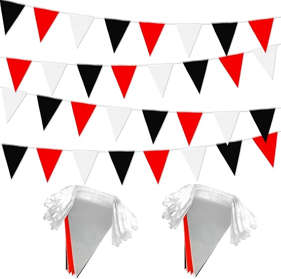 Red Black White 100Ft Pennant Banner Triangle Flags Bunting String Hanging for Party Decorations