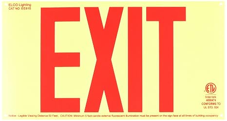 Elco Lighting EE81S Self Illuminating Exit Sign Red Letters