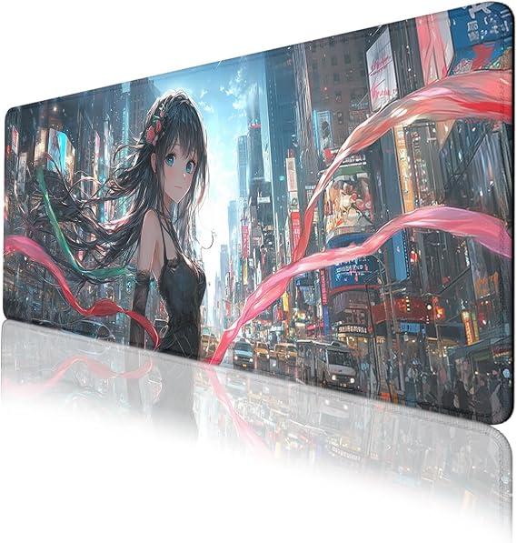 Anime Girl Desk Mat Gaming Mouse Pad Fantasy Art Black Dress Blue Eyes City XL Mousepad Large Mousepad Extended Laptop Keyboard Mat Gaming Desk Pad Mouse Mat Office Computer Keyboard 31.5"x11.8"