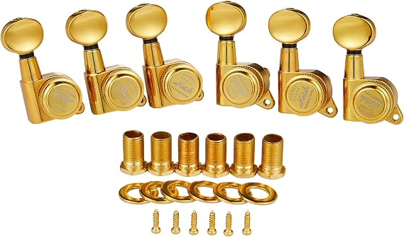 6 Inline Guitar Locking Tuners 18:1 Guitar Tuning Keys Pegs Locking Tuning Machine Heads with Oval Button for ST/Tele/Electric Guitars Gold